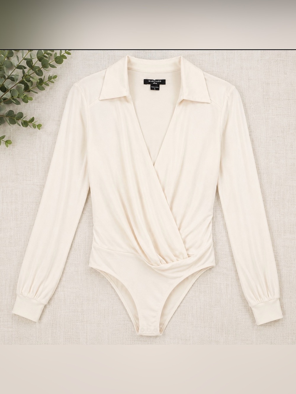 ✨  NWT Marciano by Guess Ivory Wrap Bodysuit Long Sleeve Size Large ✨